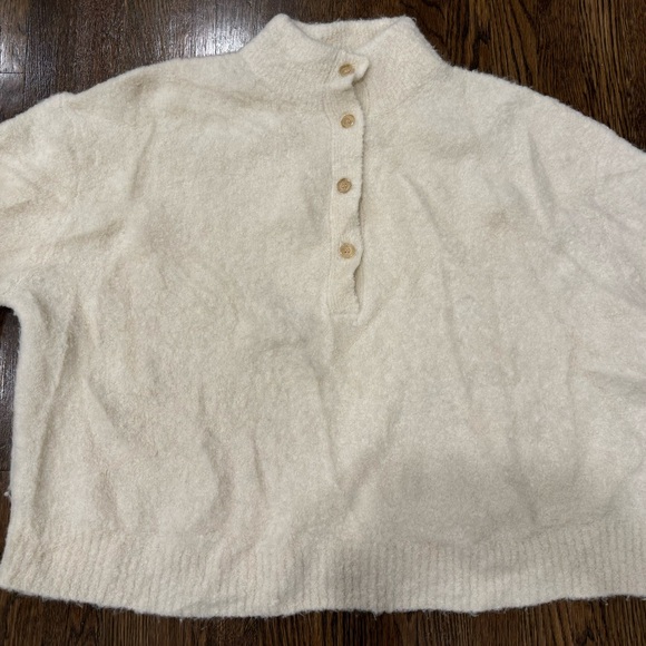 Jenni Kayne Cream Boucle Half Button Knit Sweater Size XXL Alpaca - Picture 1 of 12